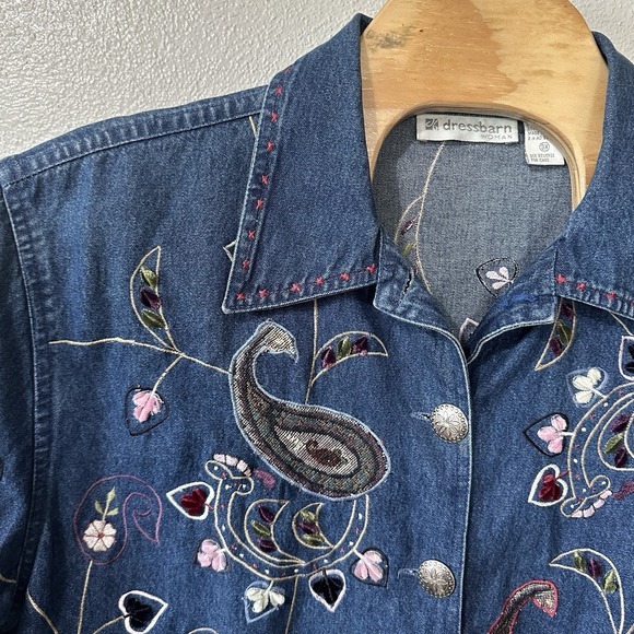 Vintage DressBarn Denim Jacket Floral Paisley Embroidered‎ Size 3X CottageCore - Picture 3 of 7